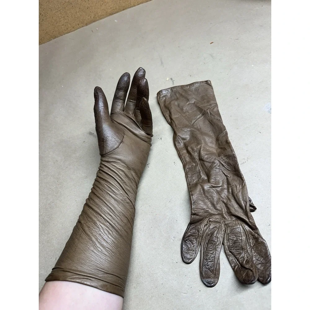 Vintage Saks Fifth Avenue French Leather Opera Gloves Brown Size 5.5